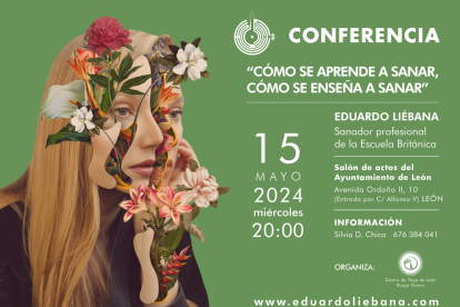 Nuevo cartel anunciador de la conferenia de Eduardo Liébana, sin la colaboración del Ayuntamiento de León.