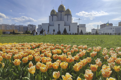 100.000 tulipanes comienzan a florecer en Leópolis y la primavera llega a otras ciudades, lo que ayuda a los ucranianos a encontrar algo de alivio en la naturaleza en medio de los incesantes ataques rusos, mientras la presión de la invasión a gran escala se cobra su precio psicológico. EFE/ Rostyslav Averchuk