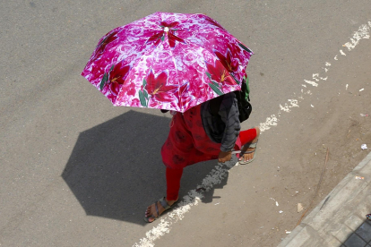 Una mujer se protege con un paraguas del calor en Bangalore, La India, en una fotografía de archivo. EFE/EPA/JAGADEESH NV