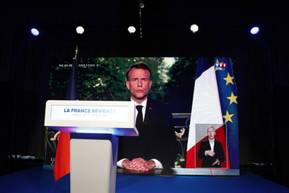 Emmanuel Macron, tras conocer las primeras proyecciones de la aplastante victoria de Le Pen.