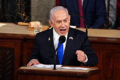 El primer ministro israelí, Benjamín Netanyahu, ofrece un discurso ante el Congreso de EE.UU., en Washington, DC, el 24 de julio de 2024. EFE/WILL OLIVER