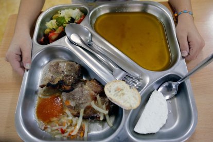 Imagen de archivo de una bandeja en un comedor escolar. EFE/ Juan Carlos Cárdenas