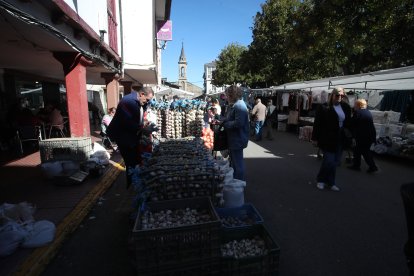 Participantes y asistentes en la feria de ganado y el mercado de productos.