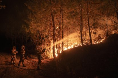 Bomberos forestales trabajan en las labores de extinción de un incendio forestal, en una fotografía de archivo. EFE/ Brais Lorenzo