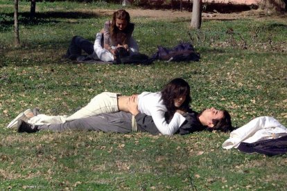 Parejas de jóvenes en un parque.