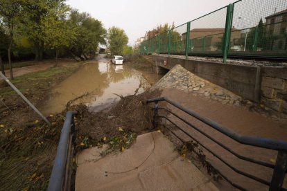 Vista de una zona inundada en Teruel este miércoles tras una noche de intensas tormentas ocasionados por la dana que afecta a todo el país