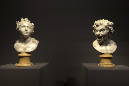 Las 'Ánimas de Bernini', las dos bustos esculpidos en 1619 por el genio del Barroco italiano que se conservan en la Embajada de España ante la Santa Sede, se exponen desde este martes en los Museos Vaticanos de forma excepcional, con motivo del Año Santo del Jubileo. EFE/ Daniel Cáceres