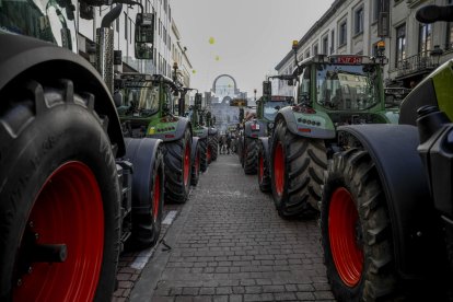 Imagen de archivo de cientos de agricultores de varios países de la Unión Europea (UE) durante una manifestación. EFE/ Pablo Garrigós