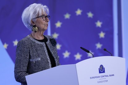 La presidenta del Banco Central Europeo (BCE), Christine Lagarde, este jueves en Fráncfort. EFE/EPA/RONALD WITTEK
