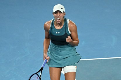 La estadounidense Madison Keys, campeona del Abierto de Australia, celebra un punto durante la final EFE/EPA/JAMES ROSS AUSTRALIA AND NEW ZEALAND OUT