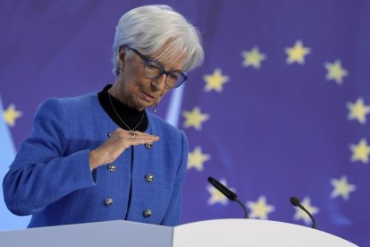 Christine Lagarde, presidenta del BCE, ayer en la rueda de prensa.