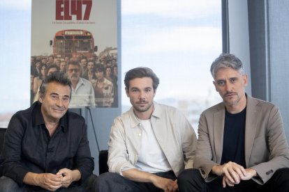 Imagen del 05/09/2024 de parte de reparto de 'El 47', una película de Marcel Barrena (d) con Eduard Fernández (i) y Carlos Cuevas (c) como protagonistas. EFE/ Marta Pérez