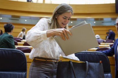 La ministra Sara Aagesen a su llegada a la Cámara Alta ayer.