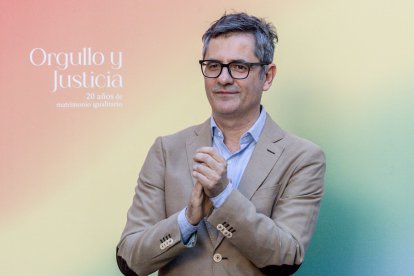 El ministro de la Presidencia, Justicia y Relaciones con las Cortes, Félix Bolaños, interviene durante el acto ‘Orgullo y Justicia’.