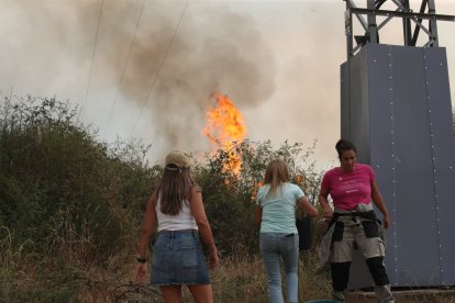 vecinos apagando el fuego en la zona de Molinaseca esta tarde de domingo 24 de agosto. La pesadilla se reactiva.