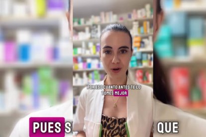 Elena Monje, desde su farmacia en León, insiste en que «cuanto antes te lo tomes, mejor», en referencia al uso temprano del paracetamol para frenar la progresión del dolor de cabeza.