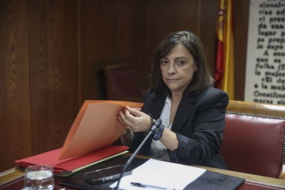 Imagen de la gerente del PSOE, ayer en el Senado.