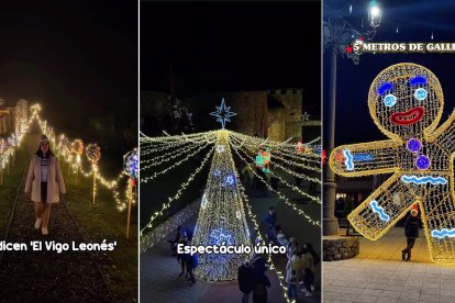 Almanza, apodado ya como "el Vigo leonés", deslumbra con un espectáculo único de luz, fantasía y figuras como esta galleta de jengibre de cinco metros que fascina a grandes y pequeños.
