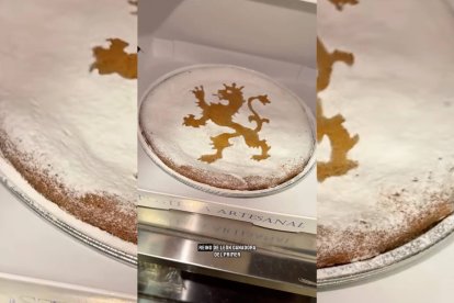 La emblemática Tarta del Reino de León, decorada con el histórico león rampante sobre azúcar glas, elaborada de forma artesanal por las monjas del Monasterio de las Concepcionistas Franciscanas.