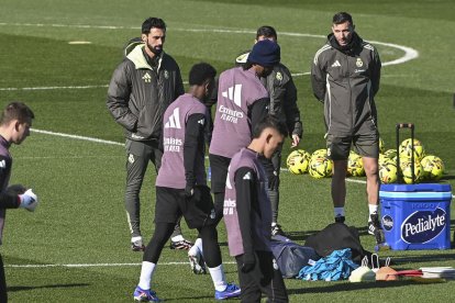 Arbeloa en el entrenamiento de este sábado del Real Madrid.
