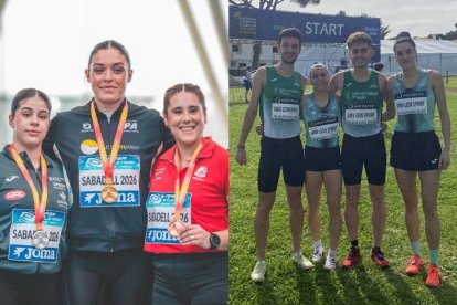 Fiona y Tilena en el podio de los campeonatos sub-23. El equipo de campo a través en Portugal.