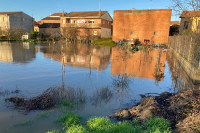 La crecida del río Órbigo, con la presa desbordada, amenaza las viviendas
