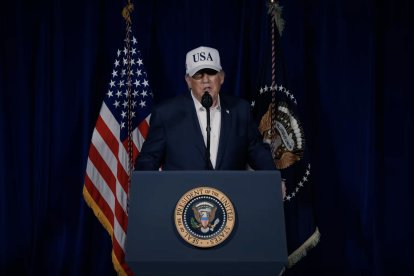 Frame grab from an eight minute statement made by United States President Donald J Trump that was released via his X account concerning the United States attack on Iran, on Saturday, February 28, 2026..Mandatory Credit: @realDonaldTrump via CNP.FOR EDITORIAL USE ONLY - COMMERCIAL USE PROHIBITED