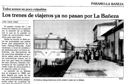 Detalle del Ter y trenes en La Bañeza y artículo que recoge la despedida.