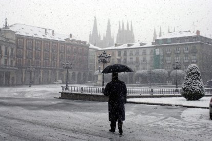 Plaza Mayor de Burgos, en una imagen de un invierno con nieve.