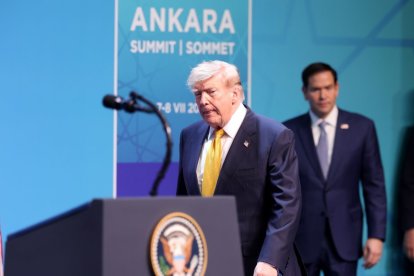 Donald Trump, a su llegada a la rueda de prensa en Ankara.