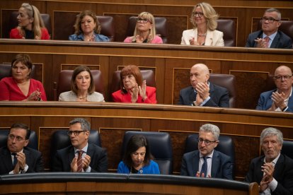 Imagen de los escaños que ocupa el Gobierno durante la intervención de Sánchez en la sesión plenaria del Congreso.