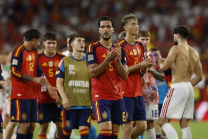 Los jugadores de España celebran la última victoria frente a Croacia.