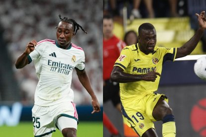 A la izquierda Yan Diomande con el Real Madrid y a la derecha Nicolas Pépé con el Villarreal.