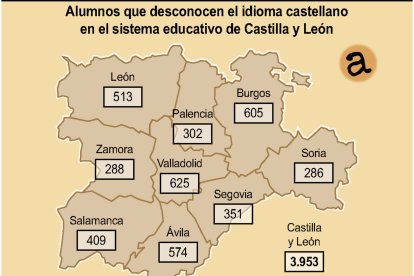 Alumnos que desconocen el idioma castellano en el sistema educativo de Castilla y León (10cmx7cm).