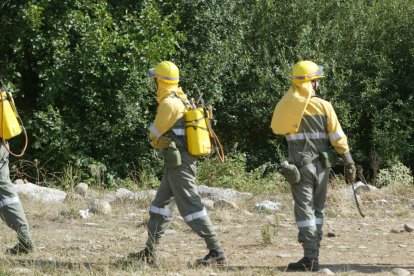 Brigadistas operando en un incendio en la comarca del Bierzo.