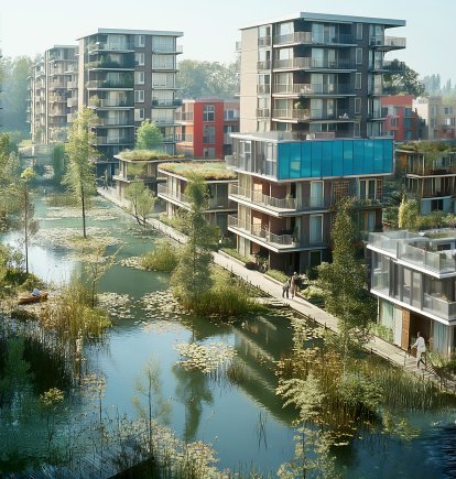Barrio neerlandés adaptado a una ciudad inundada