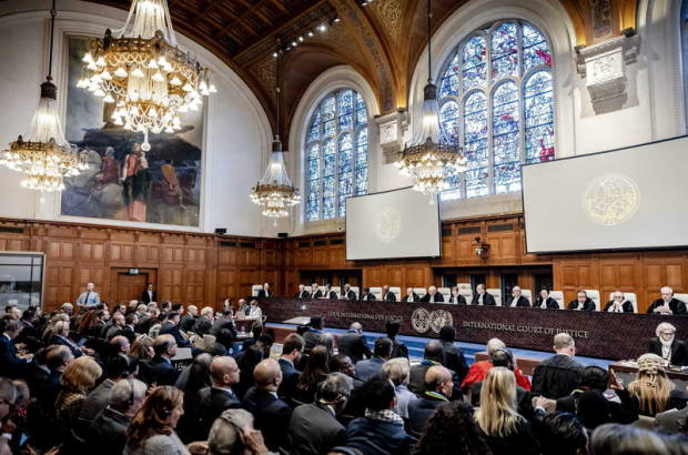 Imagen de la sala de la CIJ de La Haya, ayer, en la primera sesión del juicio. REMKO DE WAAL