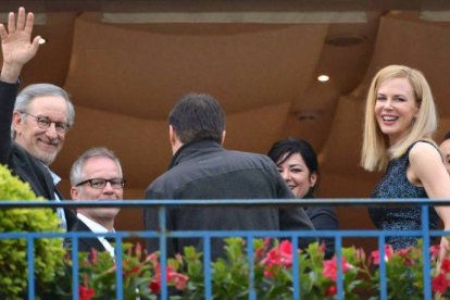 Los miembros del jurado, Steven Spielberg y Nikole Kidman. Foto: AFP