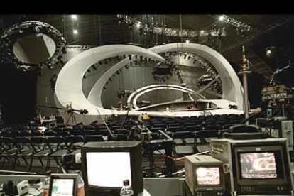Escenario del Skonto Hall de Riga, donde el próximo sábado se celebrará el festival de Eurovisión.