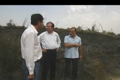 El propio presidente de la Junta de Castilla y León, Juan Vicente Herrera, en el centro, se interesó por las labores para sofocar los fuegos.