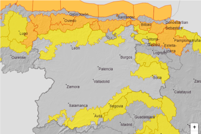 Zonas en situación de aviso amarillo en la Comunidad. AEMET