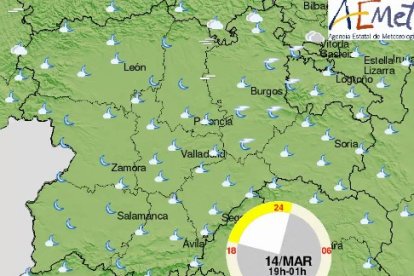 Previsión del tiempo para la tarde-noche de este martes. AEMET