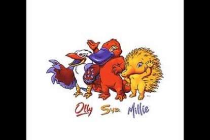Ollie (un kookaburra), Syd (un ornitorrinco) y Millie (un puercospín), tres animales típicos australianos que representaban aire, mar y tierra.