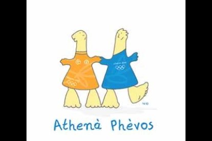 Phevos y Athena (Apolo y Atenea) son los protagonistas en Atenas. Basados en unos muñecos tradicionales griegos, representan la unión entre la antigüedad y los Juegos actuales.