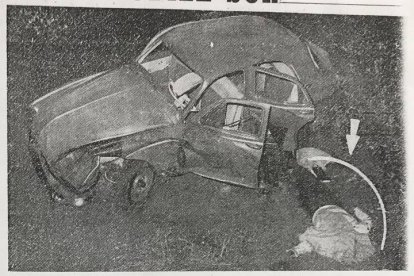 Noticia sobre la muerte de Ferrero, con su cadáver tumbado sobre la hierba en el lugar del accidente.