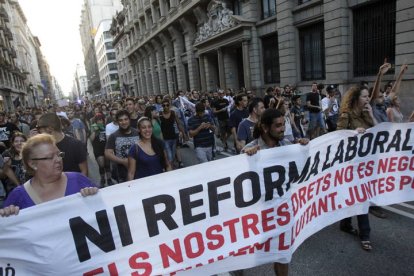 600 personas se manifiestan en Barcelona en solidaridad con los mineros de la III Marcha Minera. ALBERT OLIVÉ