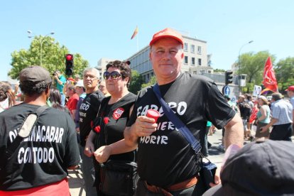 Llegada de los mineros durante la III Marcha Minera en su última etapa a Madrid. NOBERTO