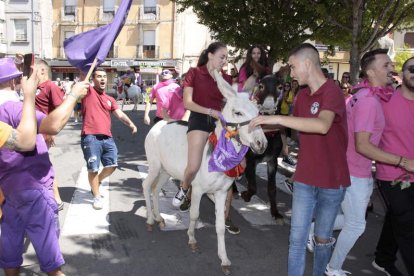 El burro ‘Robertín’ entra en la meta ganador con el jinete del segundo relevo. CAMPOS