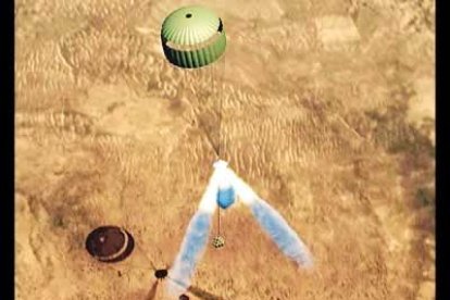 El Spirit descendió así a Marte, según una reproducción, donde permanecerá tres meses recorriendo el planeta para realizar un análisis geológico del lugar y descubrir si hay agua o no en el planeta.
