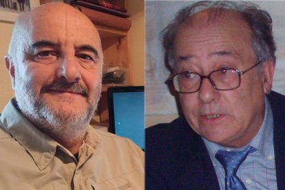 Los coordinadores de la obra junto a José Cortizo y Lorenzo López Trigal, Alipio García de Celis y Valentín Cabero. DL